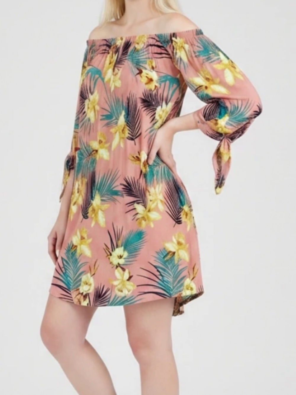 Forever 21 Tropical Coral Off The Shoulder Mini Dress Size Small